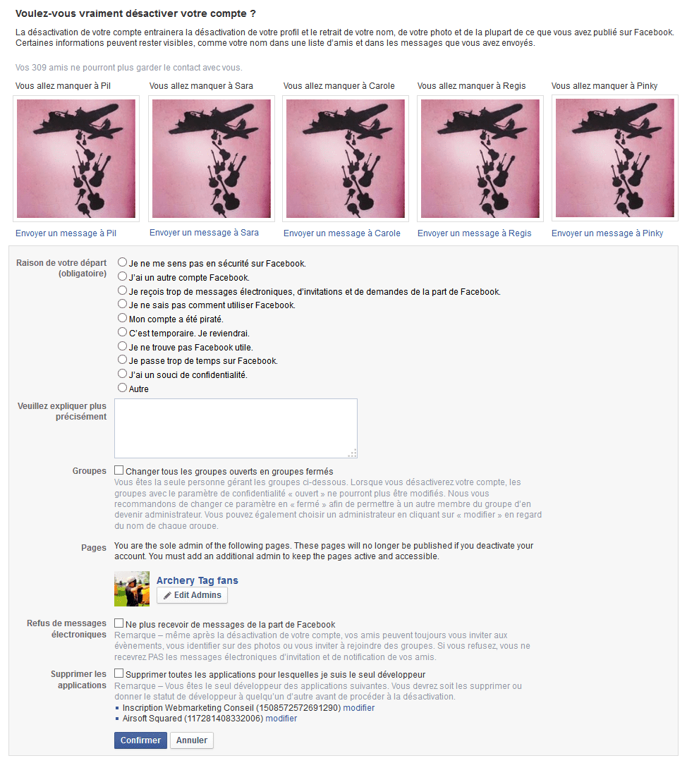 desactiver facebook