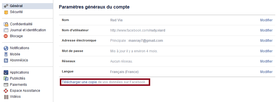 telecharger donnees facebook