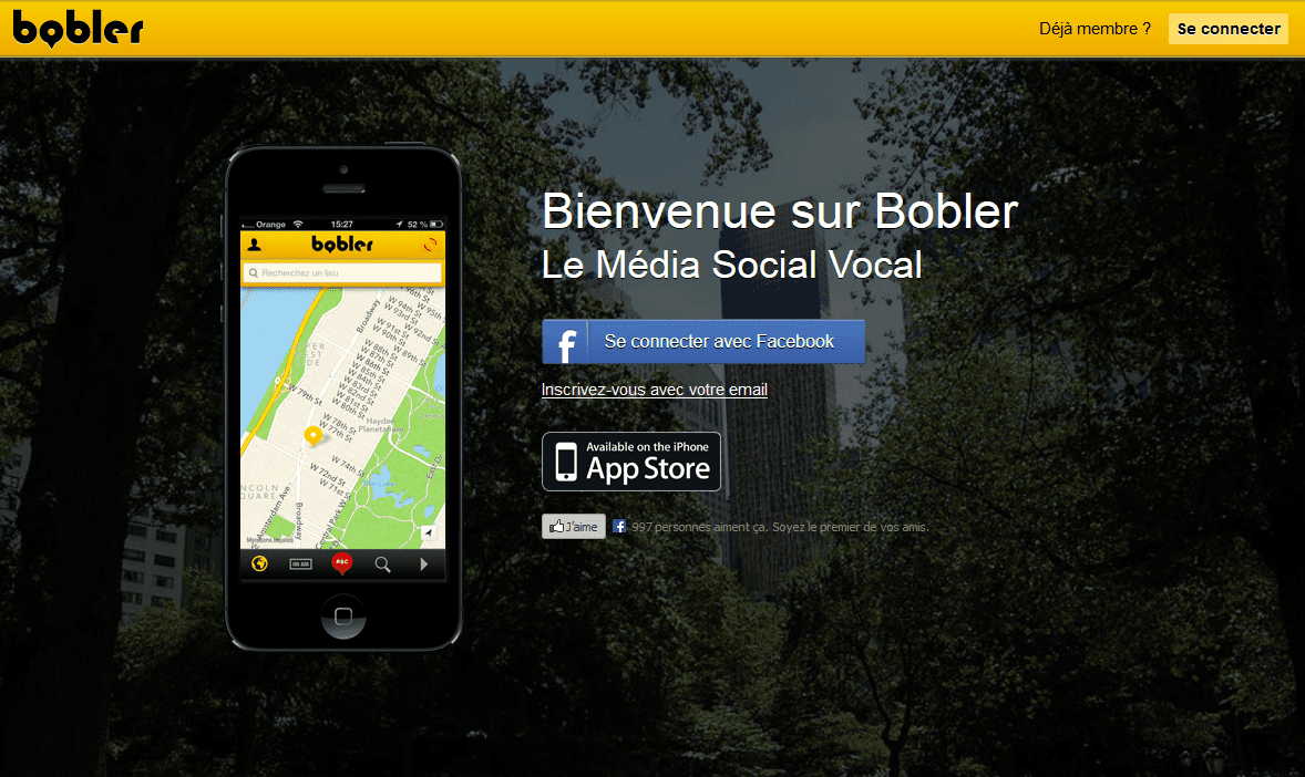 Bobler réseau social vocal localisé sur une carte