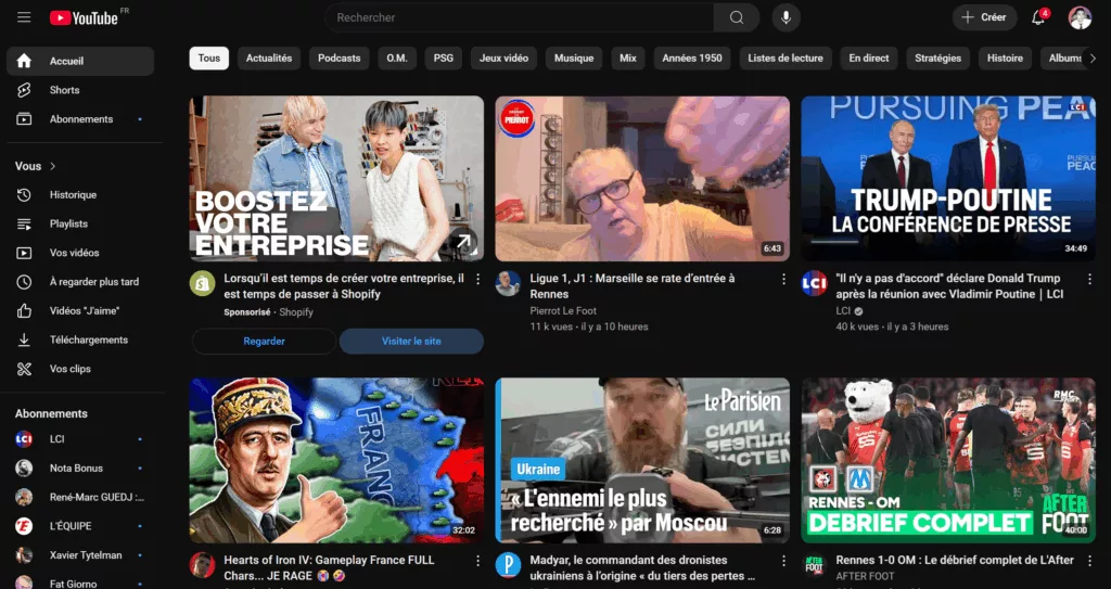 accueil youtube