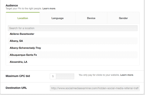 cibler audience sur pinterest par localisation