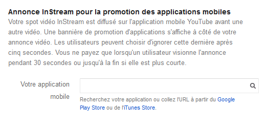 creer annonce instream promotion application mobile