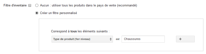 filtre d'inventaire google shopping