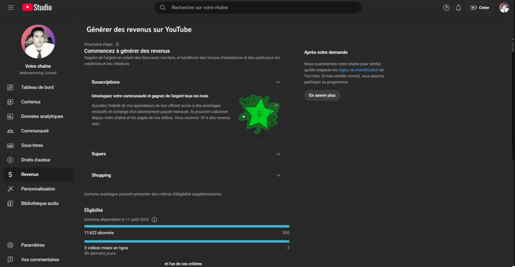 monétisation youtube