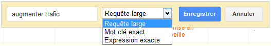 mot-clé exact google adwords