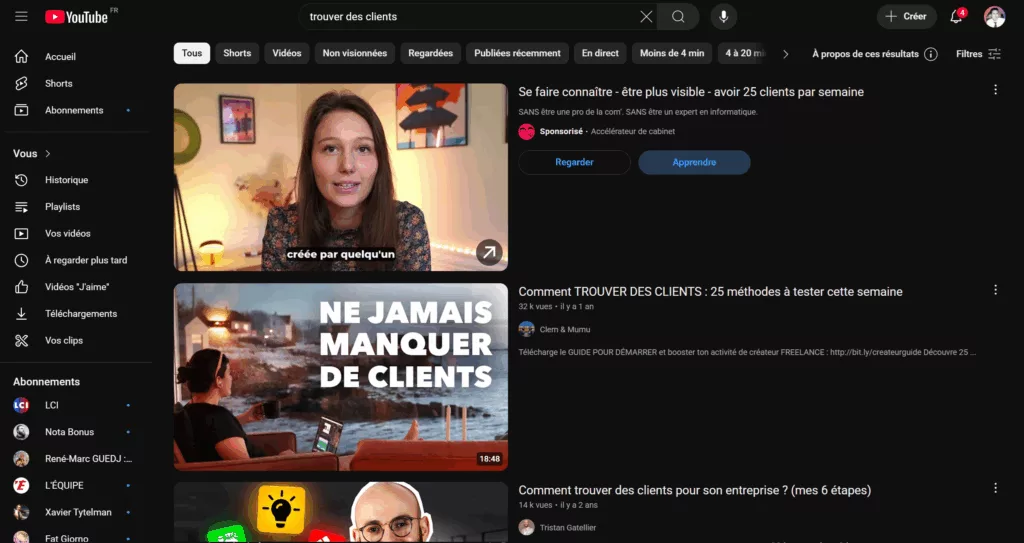 moteur de recherche youtube
