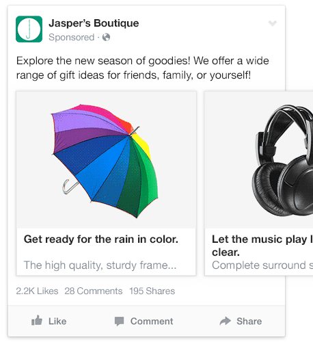 multi-product-ads-facebook 9 façons de vendre sur Facebook
