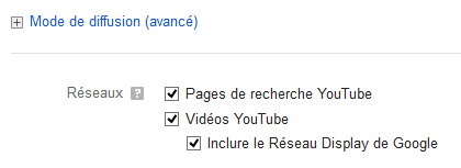 choix du réseau de diffusion des publicités youtube