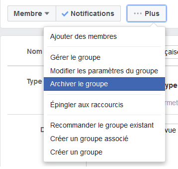 archiver groupe facebook