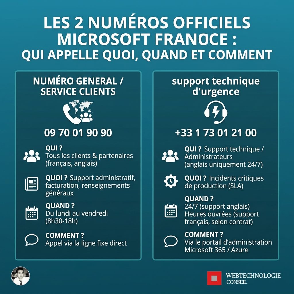 Tableau numéros officiels Microsoft France