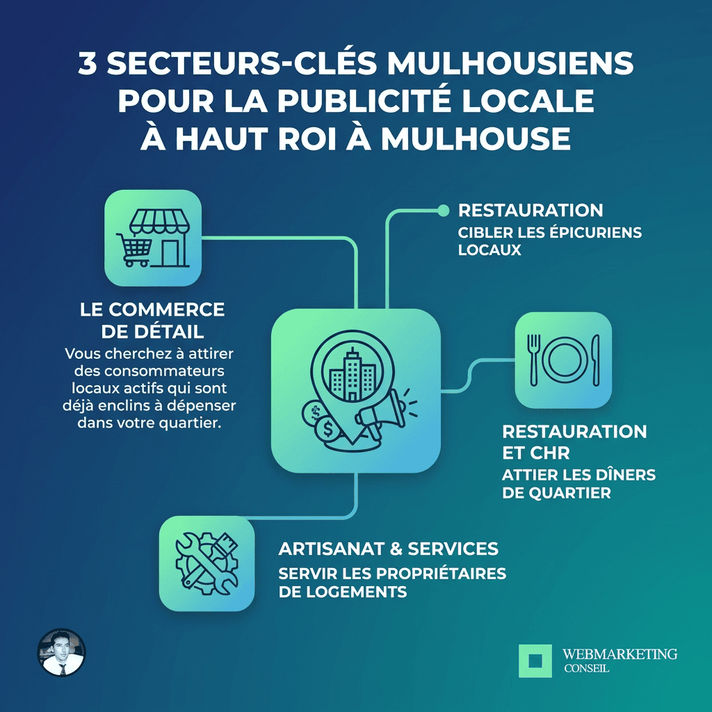 Infographie secteurs rentables publicité locale Mulhouse