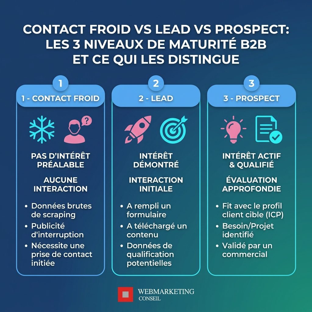 Différence contact froid lead prospect B2B