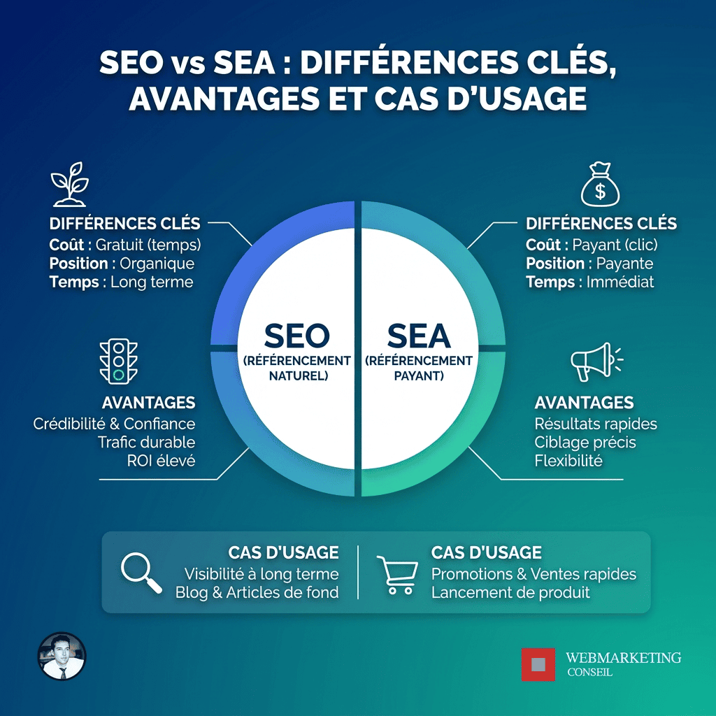 Comparatif SEO et SEA en infographie
