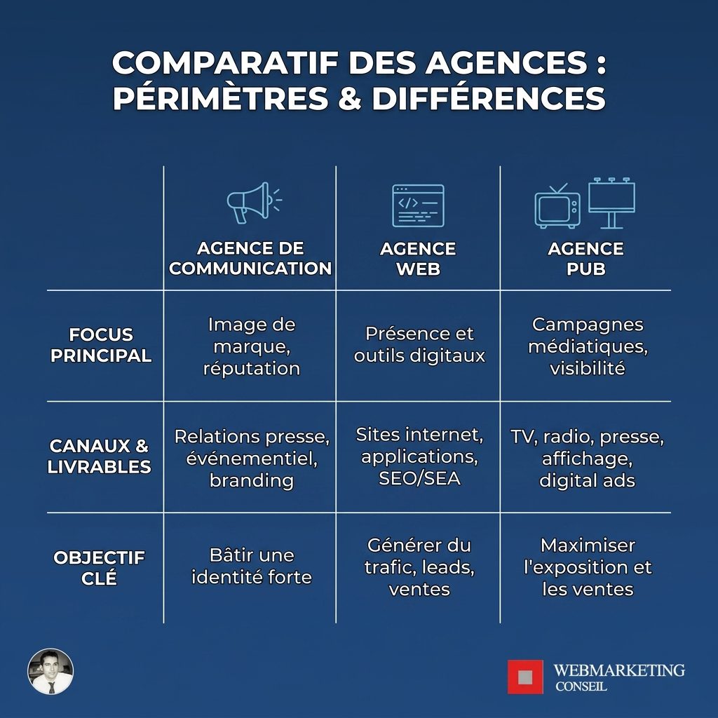 Infographie comparatif types agences communication Québec