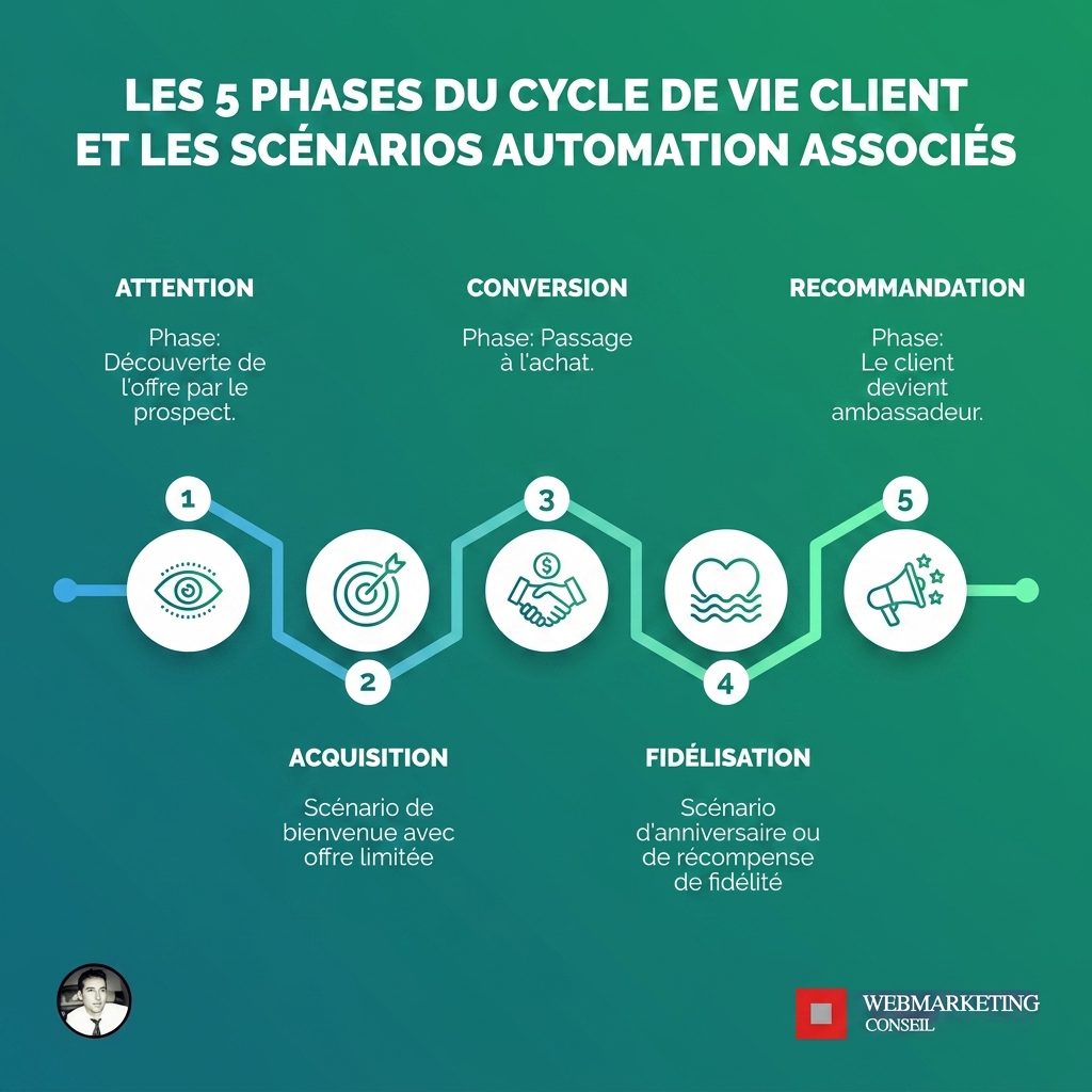 Infographie cycle de vie client automation