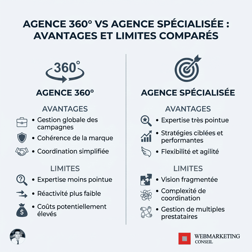 Comparatif agence communication 360 et agence spécialisée