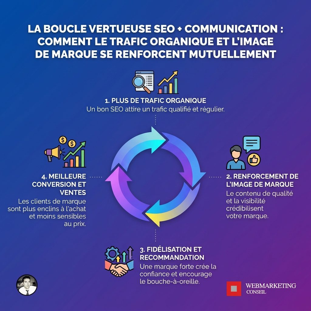 Schéma boucle vertueuse SEO et communication
