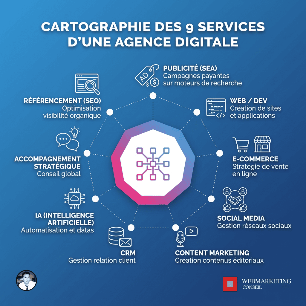 Roue des services d'une agence digitale