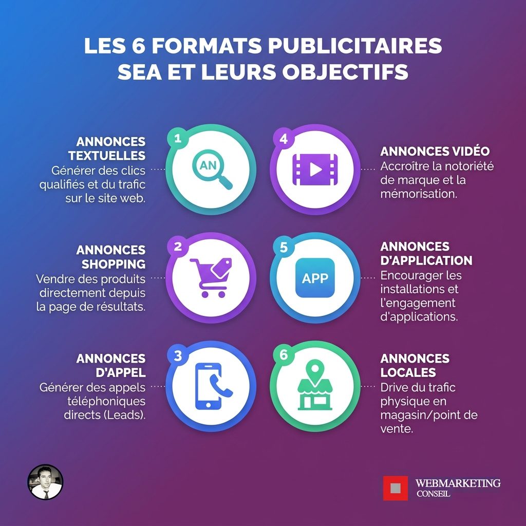 Formats campagnes SEA Google Ads en infographie