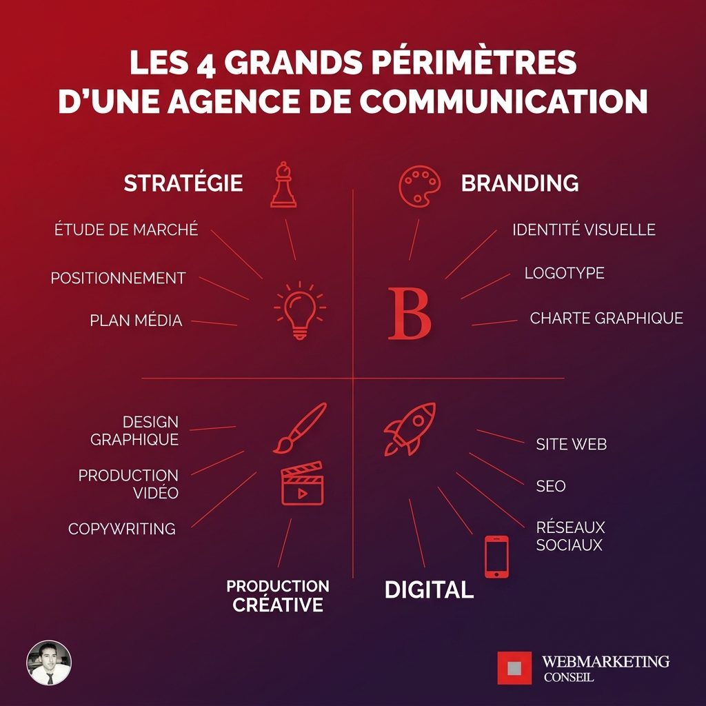Infographie 4 périmètres agence communication