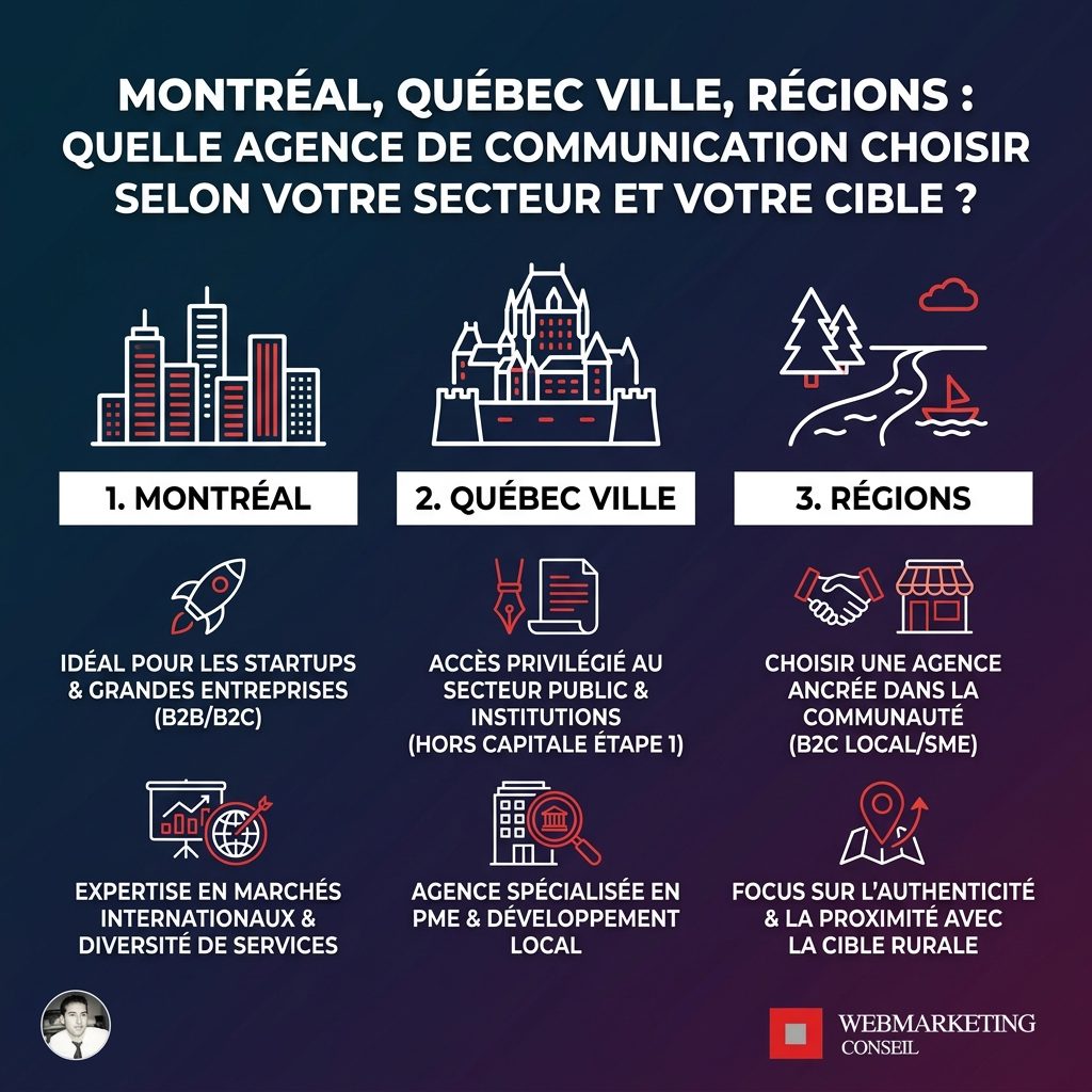 Infographie géographie agences communication Québec