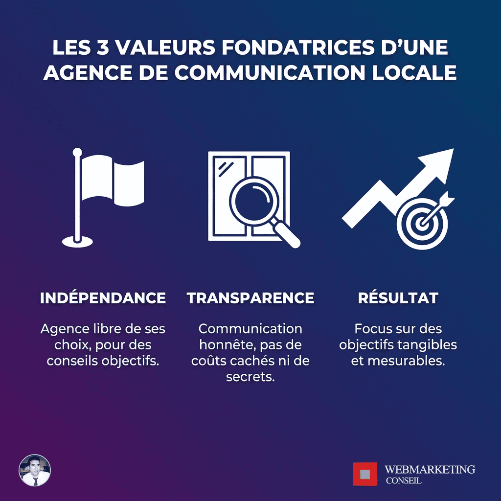 Infographie valeurs agence communication Angers