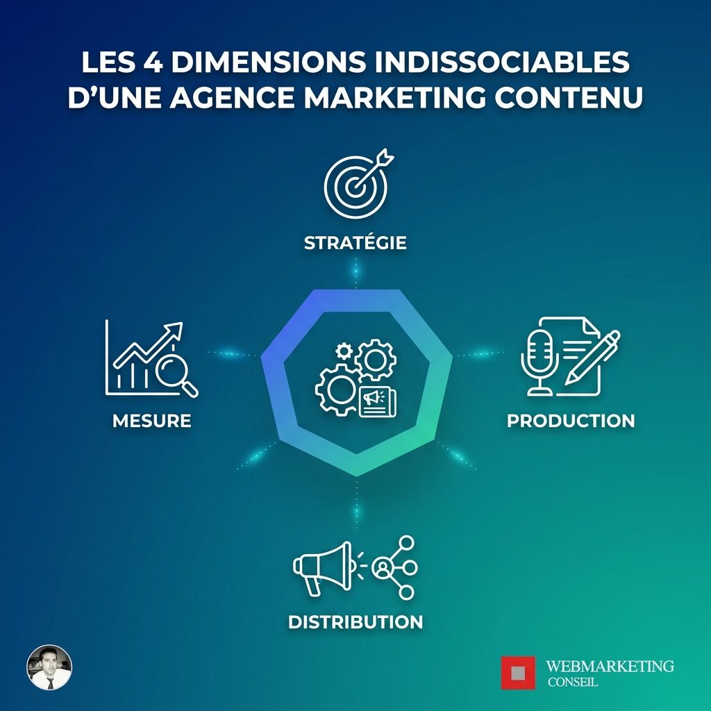 Schéma des 4 piliers du content marketing
