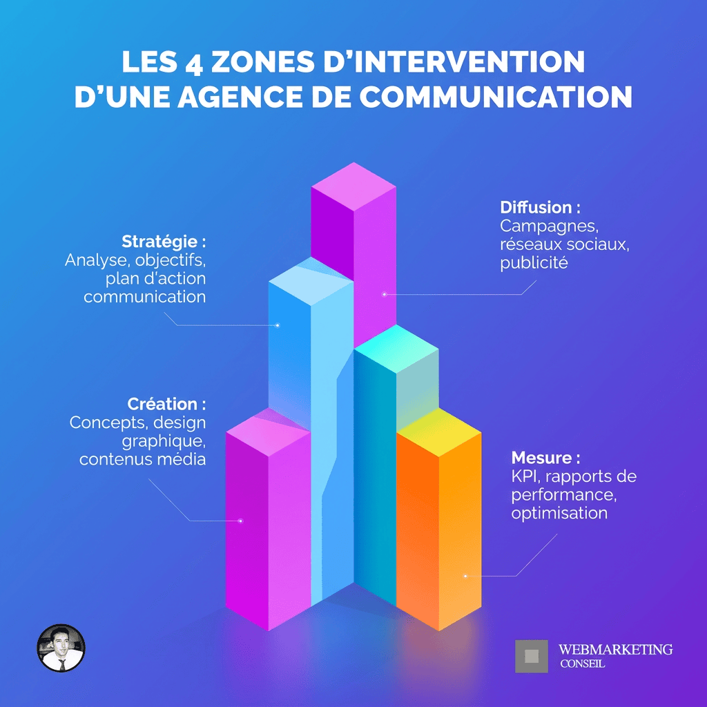 Schéma des 4 périmètres d'une agence de communication